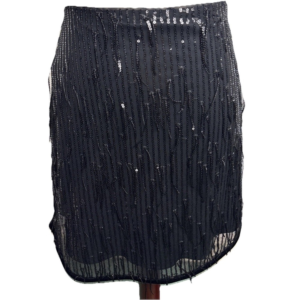 Avec Les Filles Sequin Fringe Mini Skirt Women Medium Black Dark Fairy‎ Glam